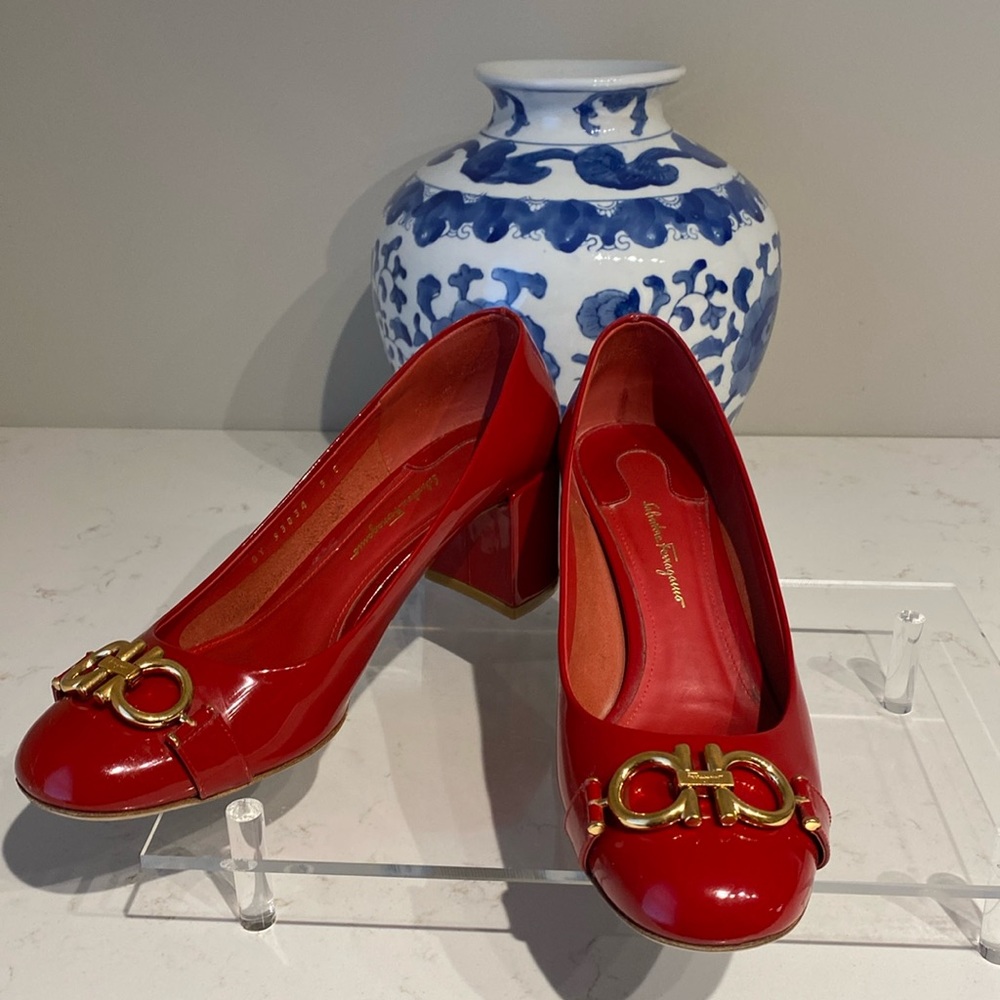 Salvatore Ferragamo Lipstick Red Patent Pumps